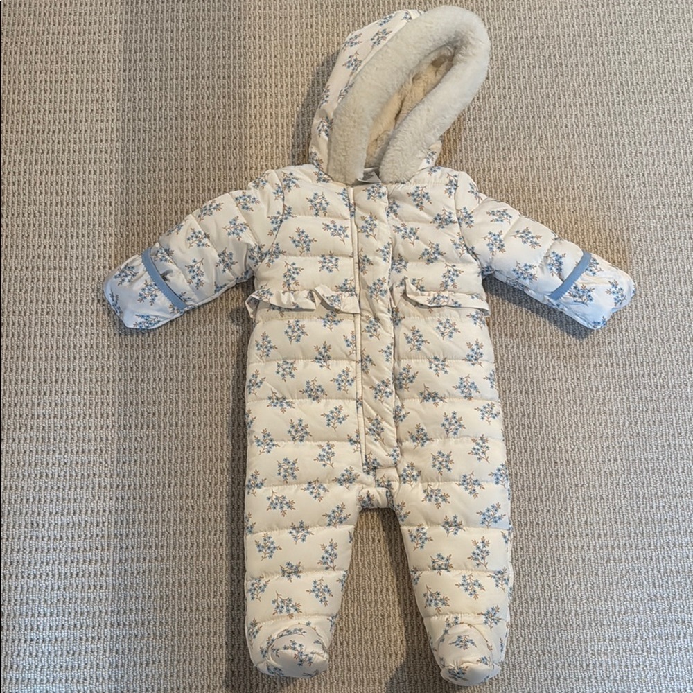 Floral Cream and Blue baby ski suit